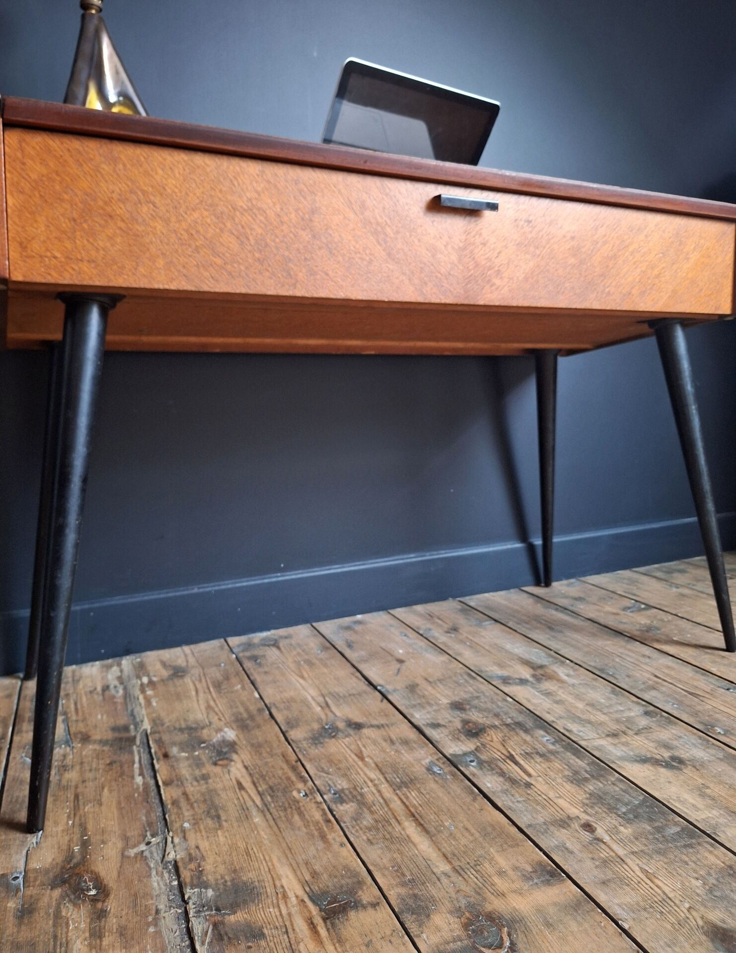 Vintage furniture with tapered legs, desk, console, dressing table.