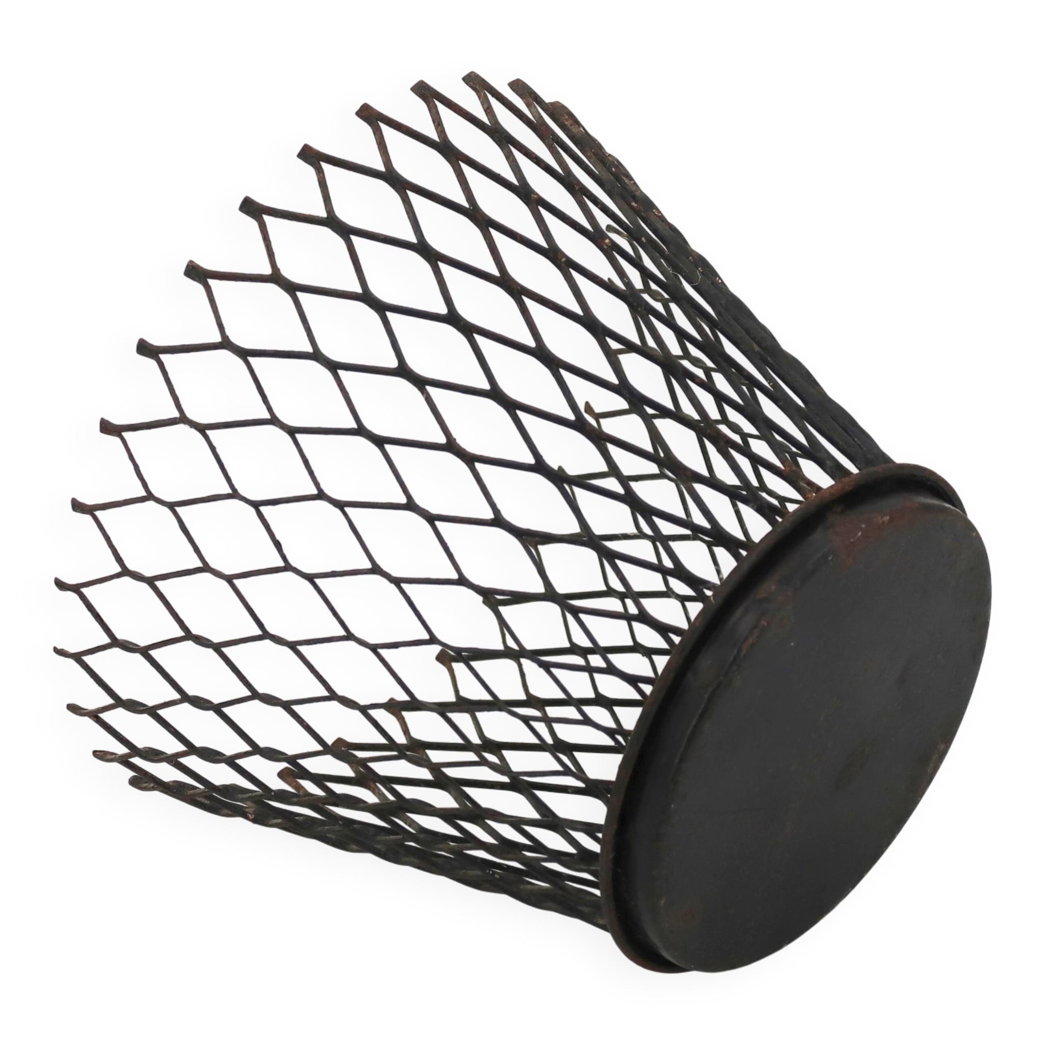 Black mesh metal cache pot in the style of Mathieu Matégot, 1950s.