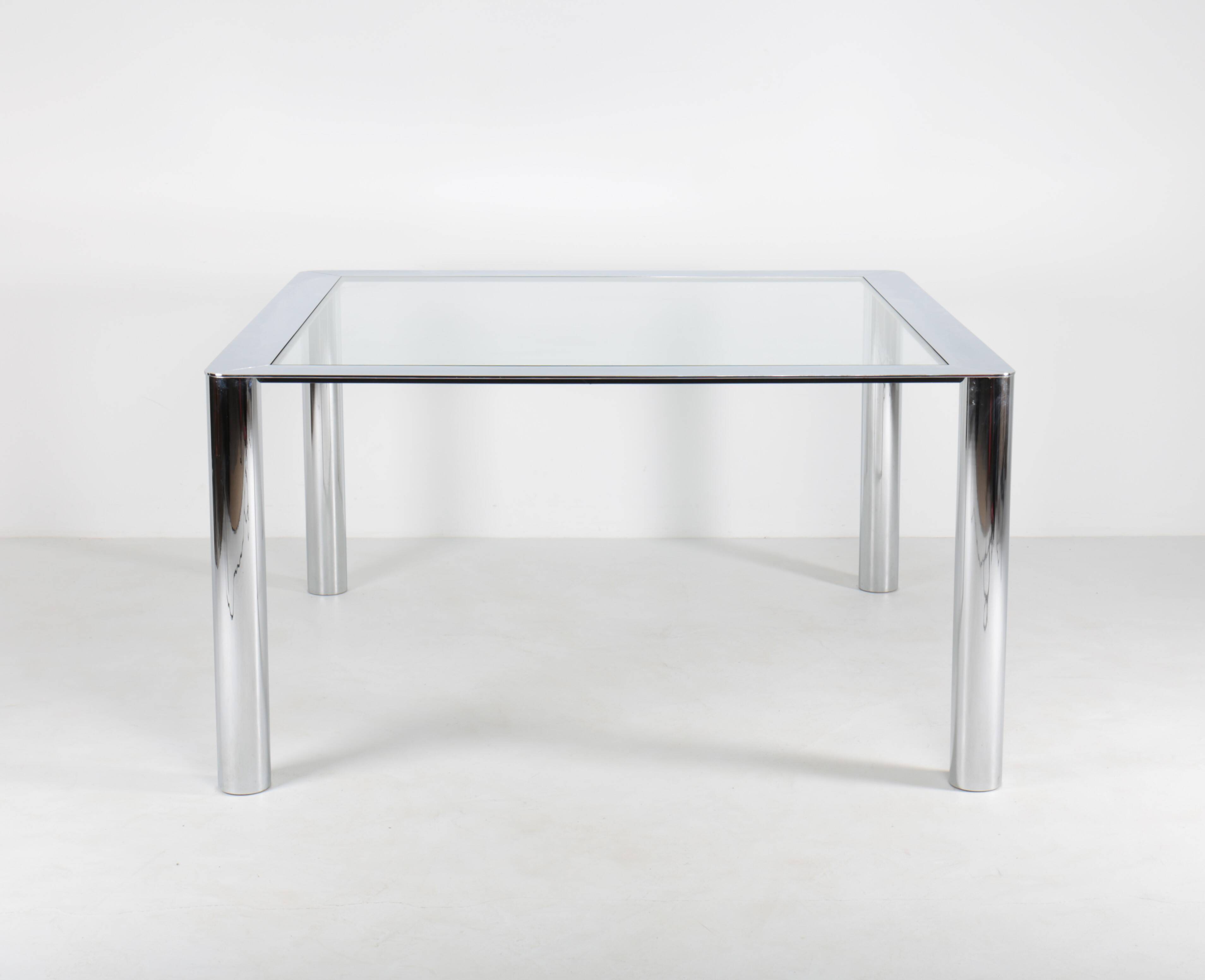 Square chrome-plated steel table by Sergio Mazza for Cinova, Italy, 1970s