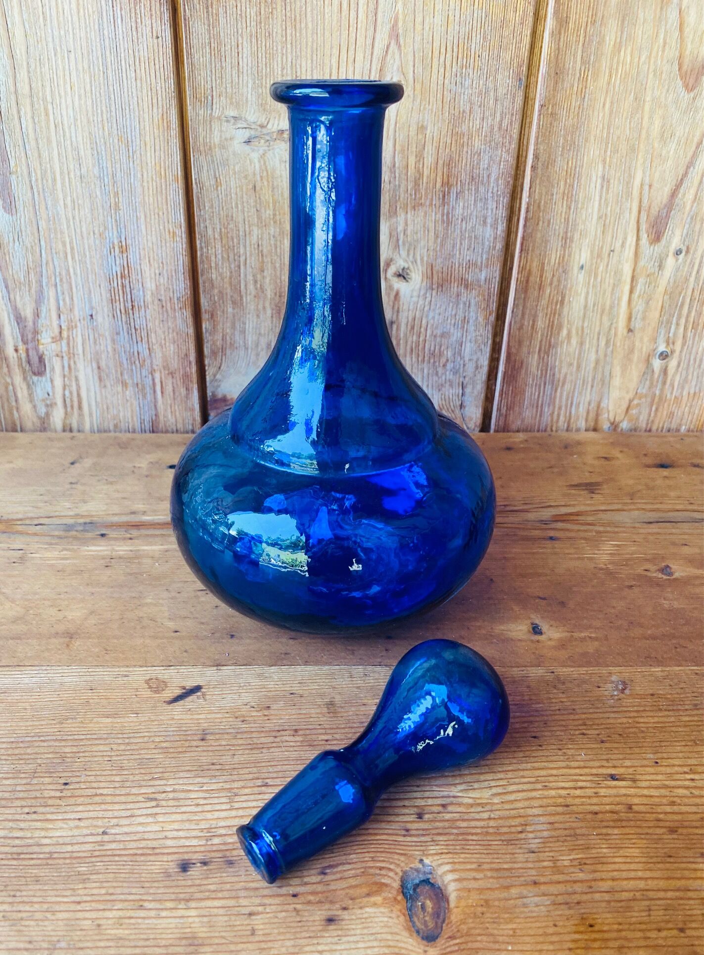 Cobalt blue glass decanter