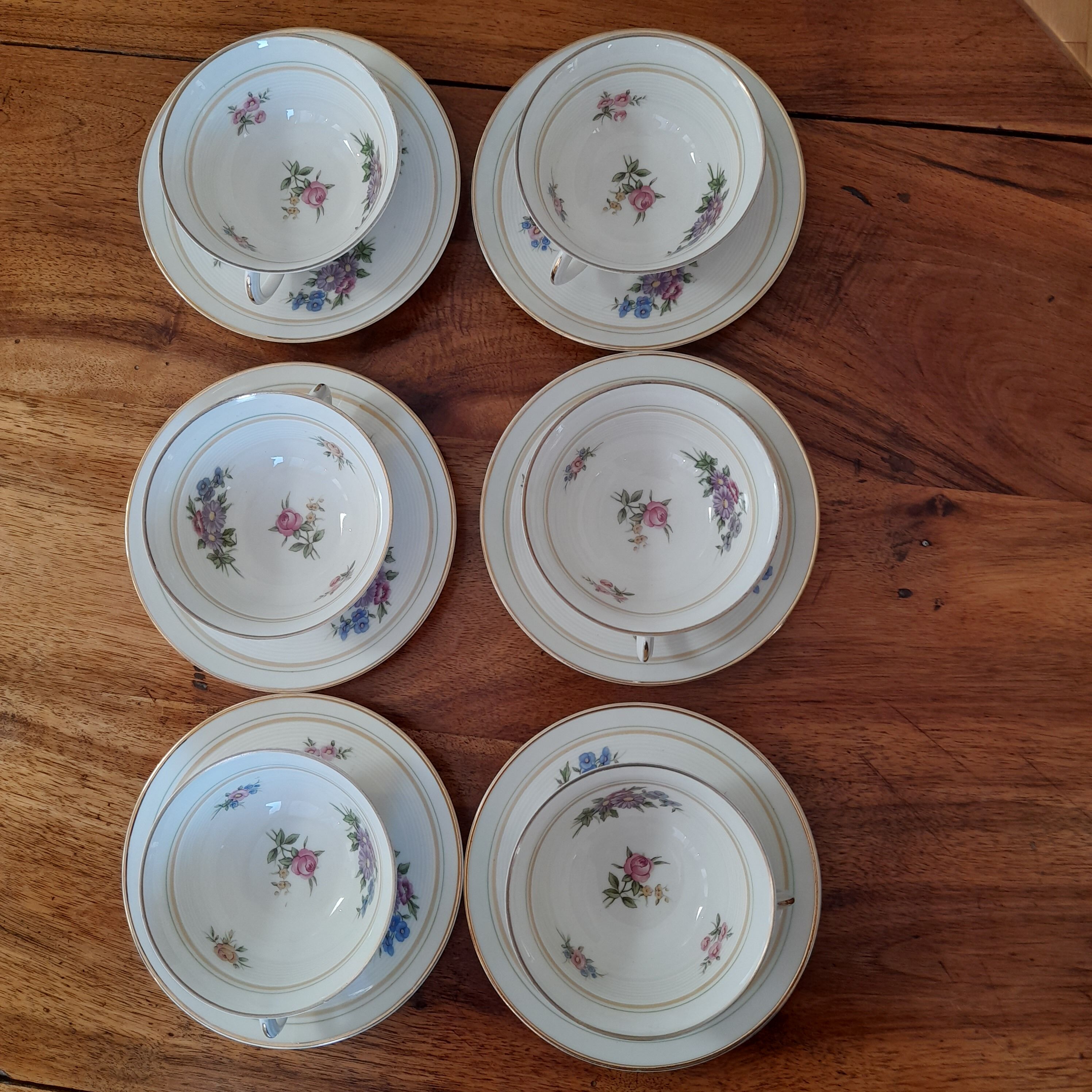 6 cups tea porcelain limoges L.Pollet lyon 40s