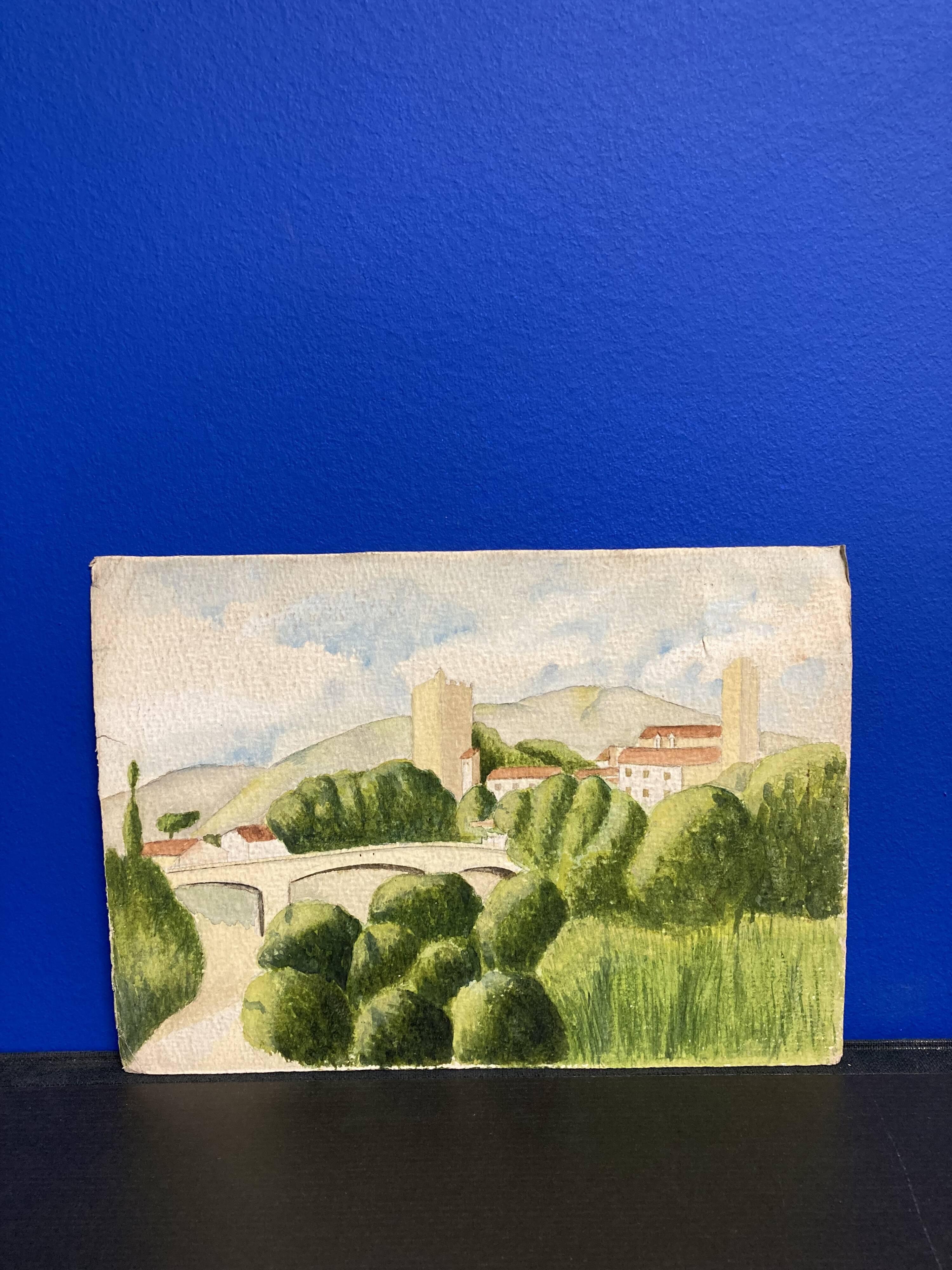 Watercolor seaside landscape recto/verso