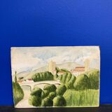 Watercolor seaside landscape recto/verso