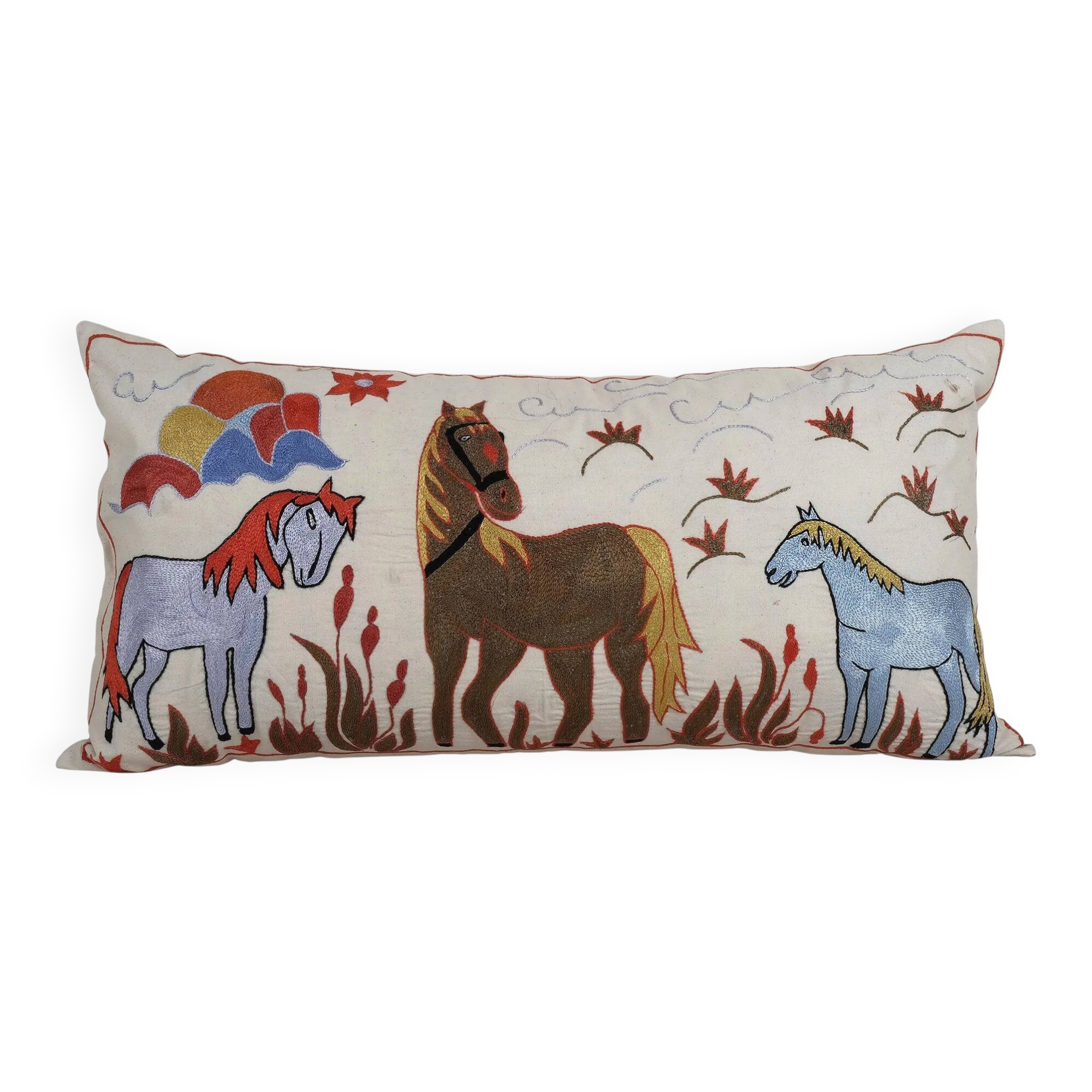 Vintage embroidered cushion cover 46x86 cm