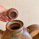 Glazed stoneware sculptural teapot signed