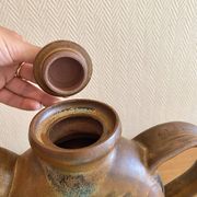 Glazed stoneware sculptural teapot signed