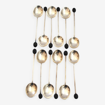 Set of 12 English silver-plated mocha coffee spoons - England bakelite coffee bean
