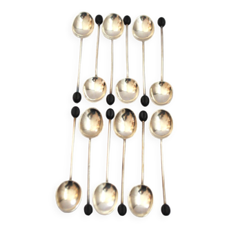 Set of 12 English silver-plated mocha coffee spoons - England bakelite coffee bean