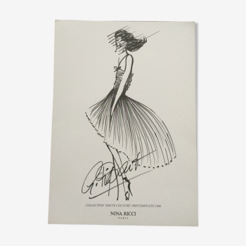 Nina Ricci: Pretty illustration/ drawing/sketch of fashion, press late 90s.