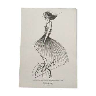 Nina Ricci: Pretty illustration/ drawing/sketch of fashion, press late 90s.