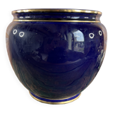 Grand cache pot rond bleu ancien Luneville