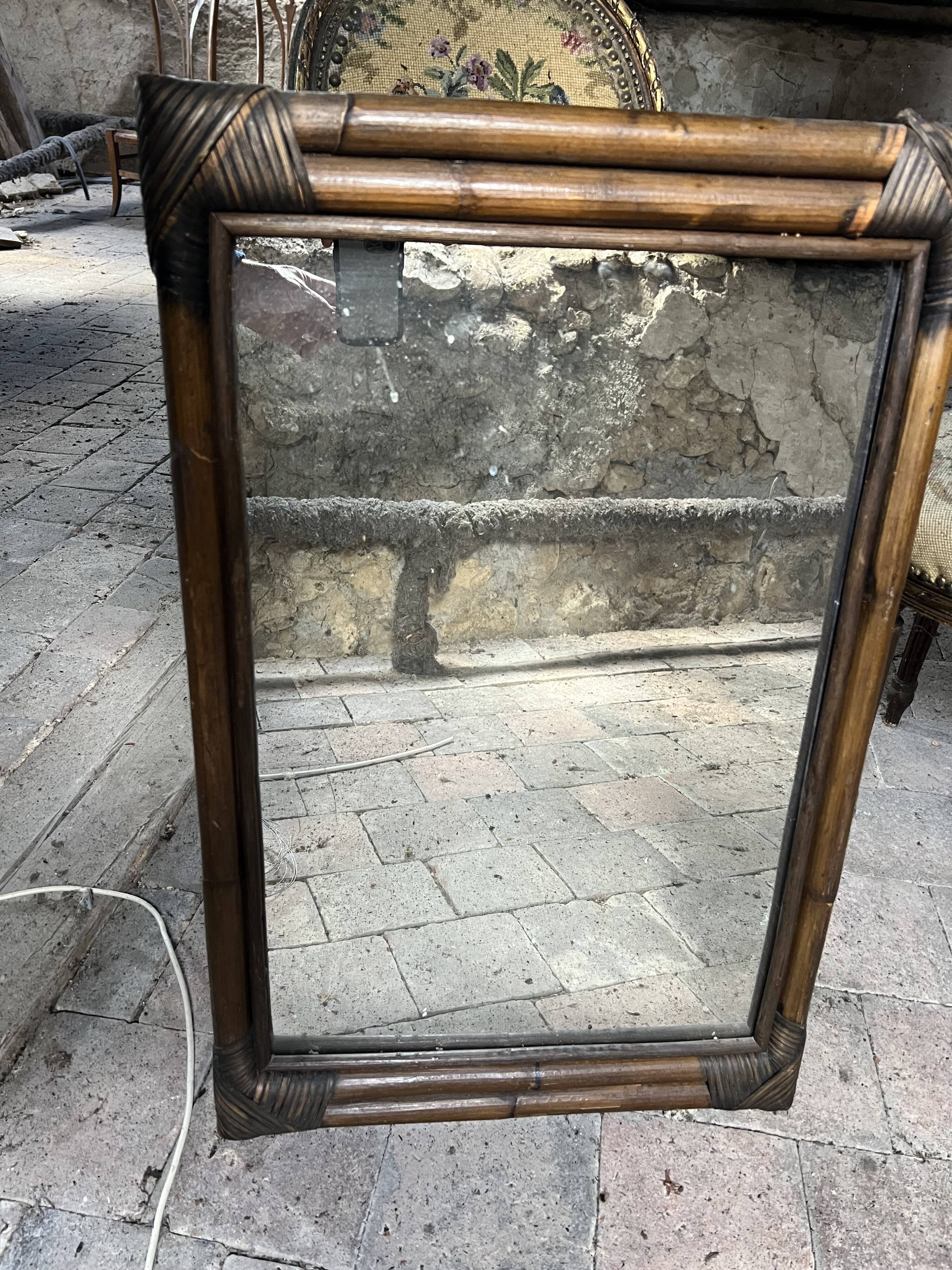 Antique woven bamboo mirror – colonial style – early 20th century