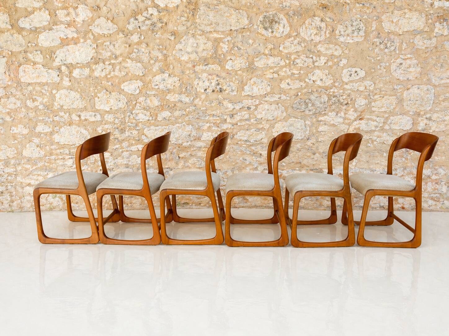Six vintage sled chairs model Luge design from the 1960s by Baumann.