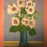 Tableau bouquet encadré et signé Genevieve Devouge
