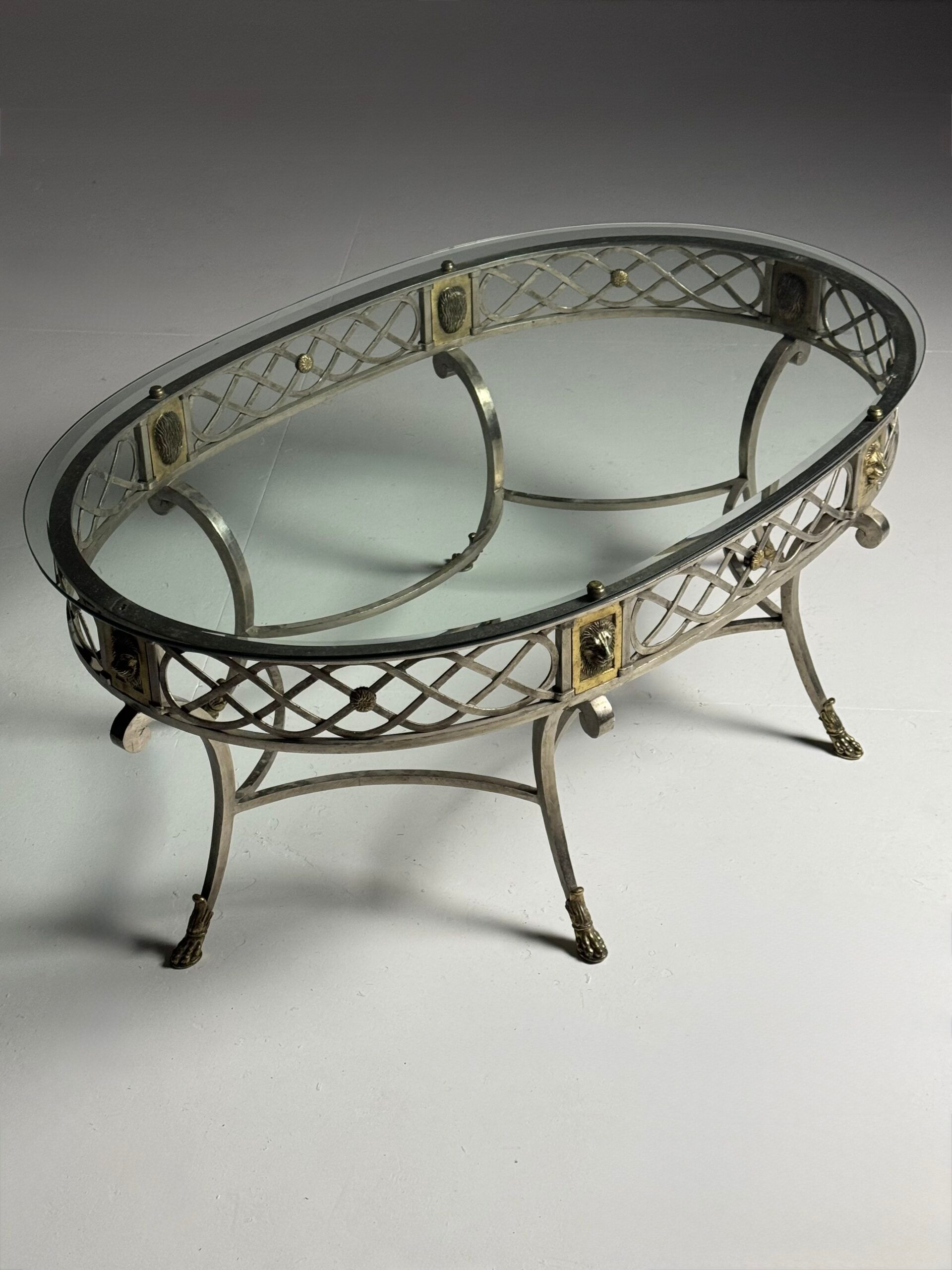 Empire style coffee table metal with glass top