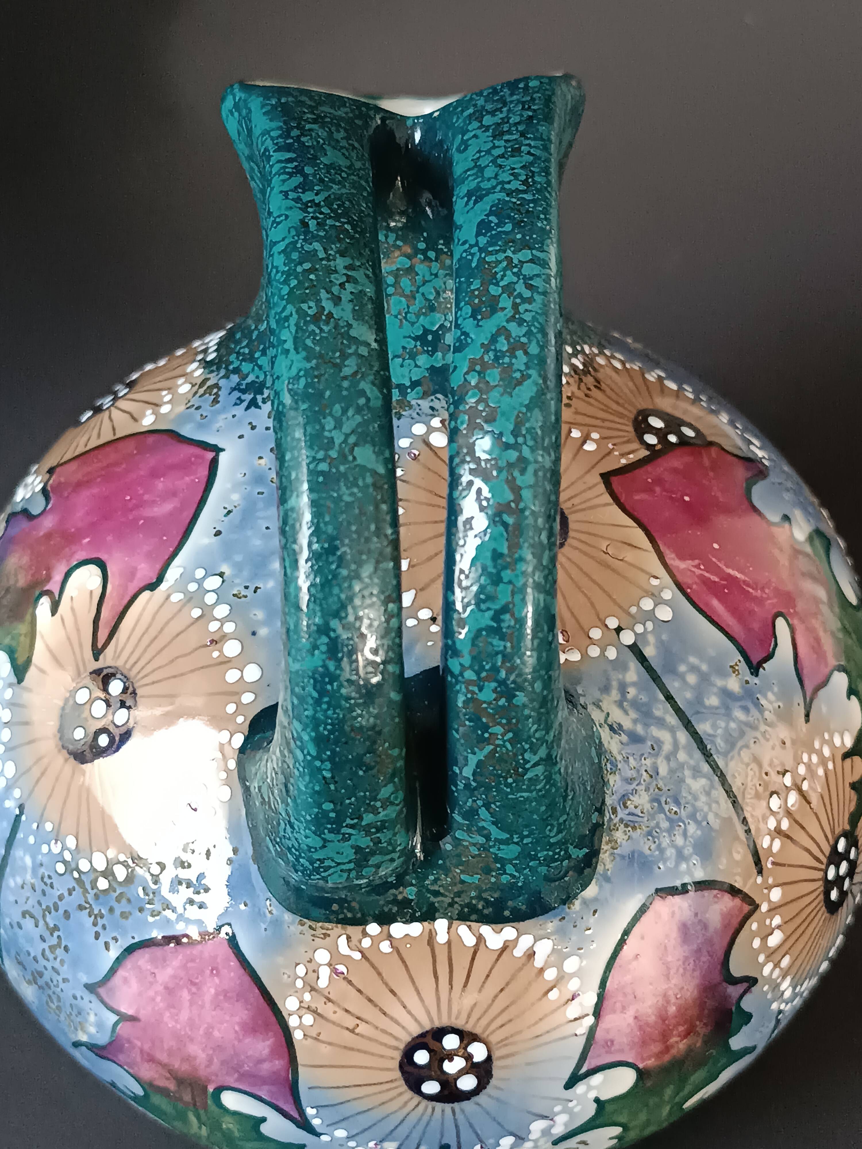 Iridescent porcelain vase with dandelion decoration, Amphora, Czechoslovakia, 1920.