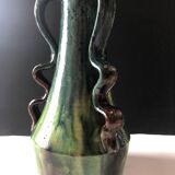 Vase with wavy handles in handcrafted Flemish stoneware