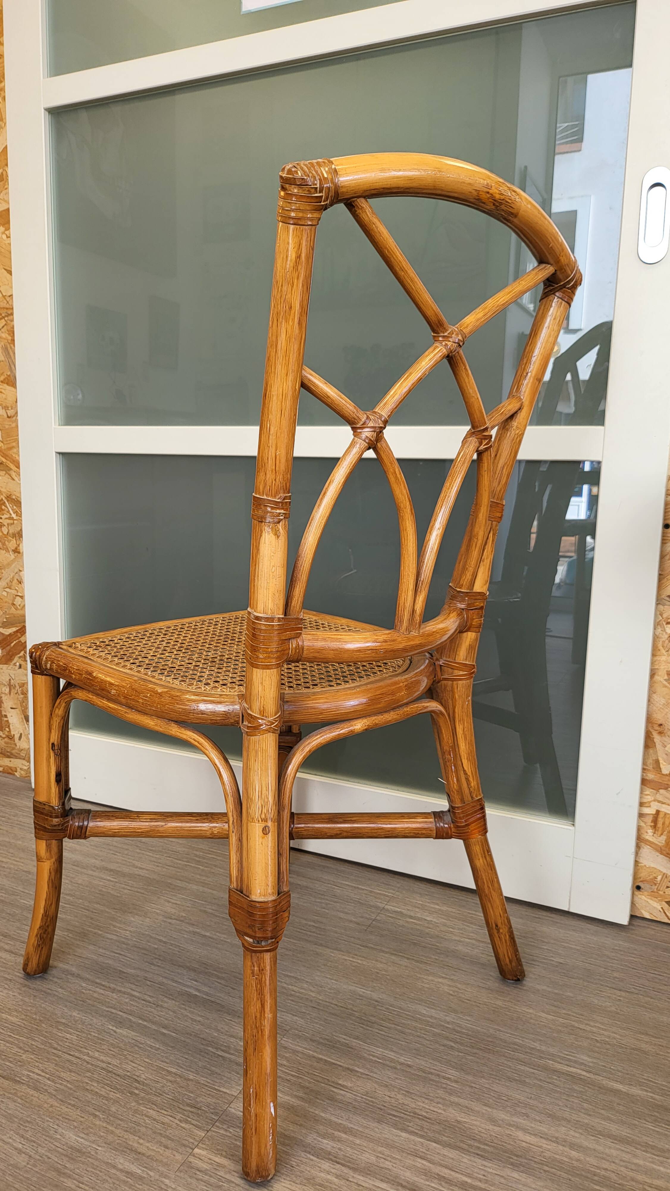 Bamboo and leather chair - 1960s - vintage - mid-century