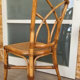 Bamboo and leather chair - 1960s - vintage - mid-century