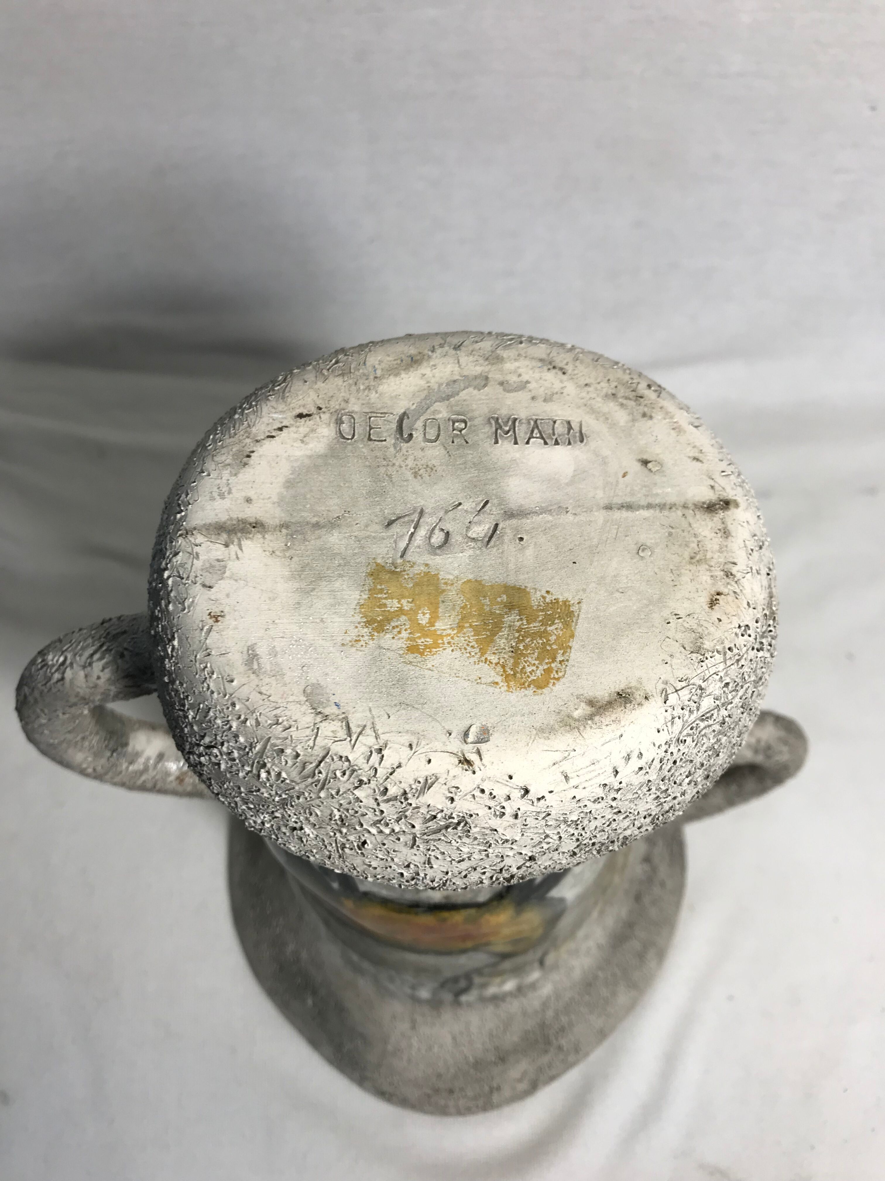 Old grey enamelled ceramic  2 handles vintage deer vase