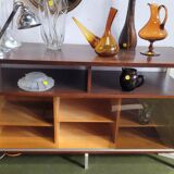 Hi-Fi cabinet in wood, brushed aluminum, smoked glass - 1970s