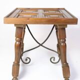 Side Table Made In Dark Wood With Turned Legs & Metal Struts From 1930s