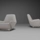 Pair of fabric and stainless steel lounge chairs by Gianni Moscatelli