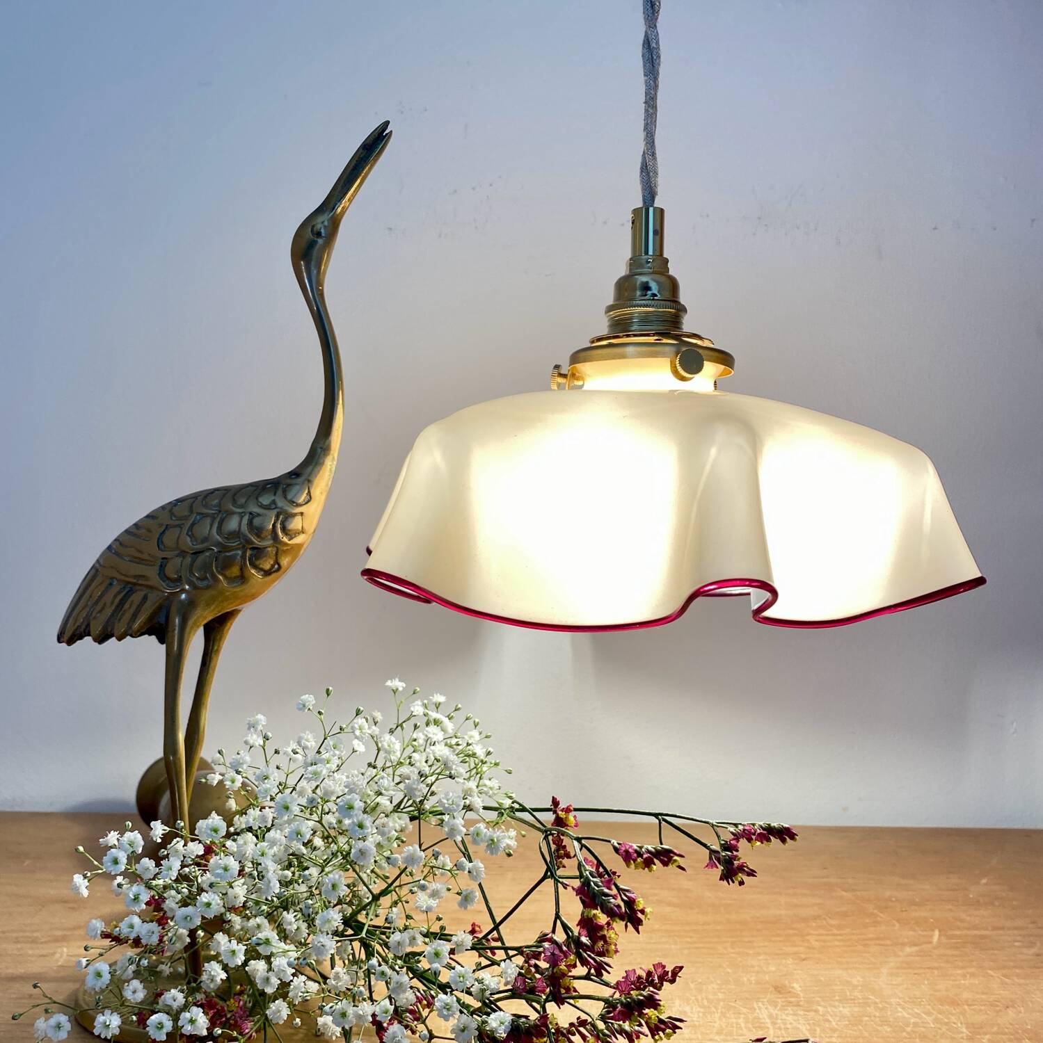 Vintage yellow opaline lampshade pendant light