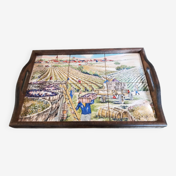 Painted wood and tile serving tray