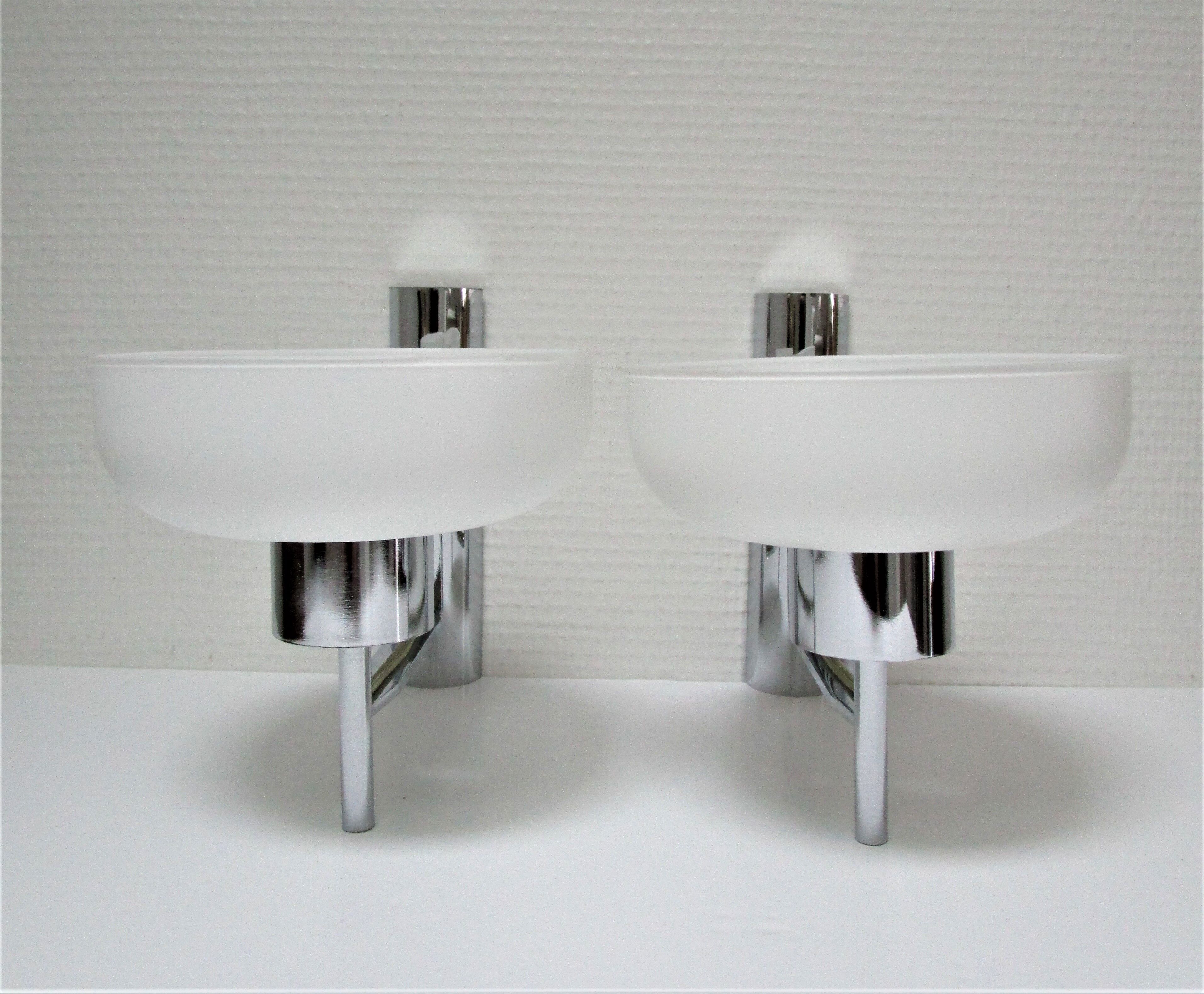 Pair of opaline and chrome wall lamps design 70s