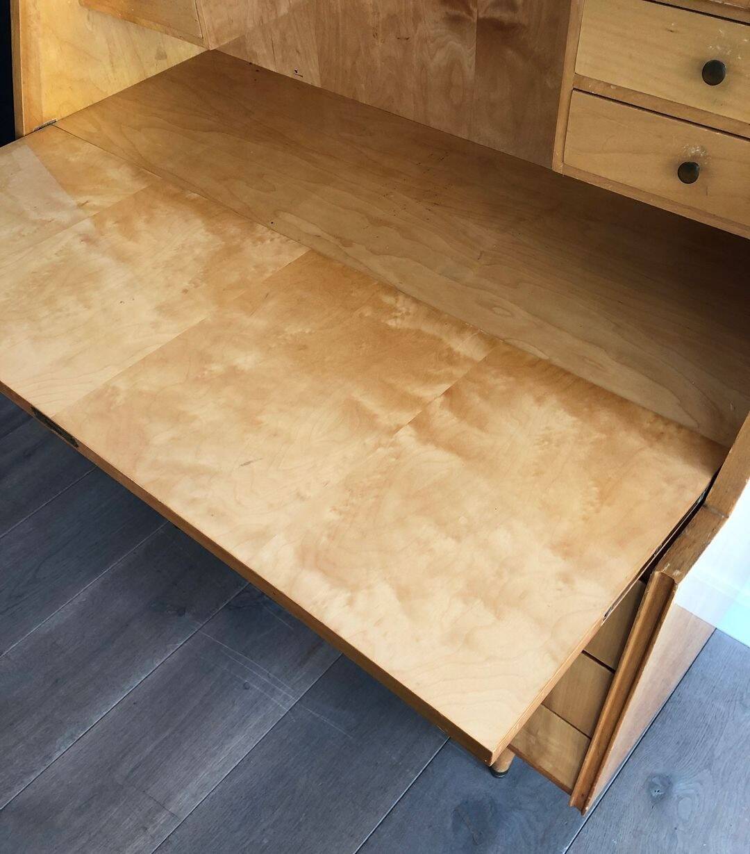 Secretary in Sycamore with Bronze Handles, French Work