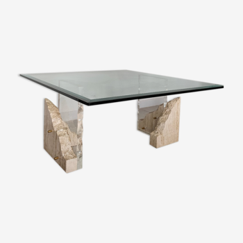 Travertine and glass coffee table