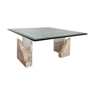 Travertine and glass coffee table