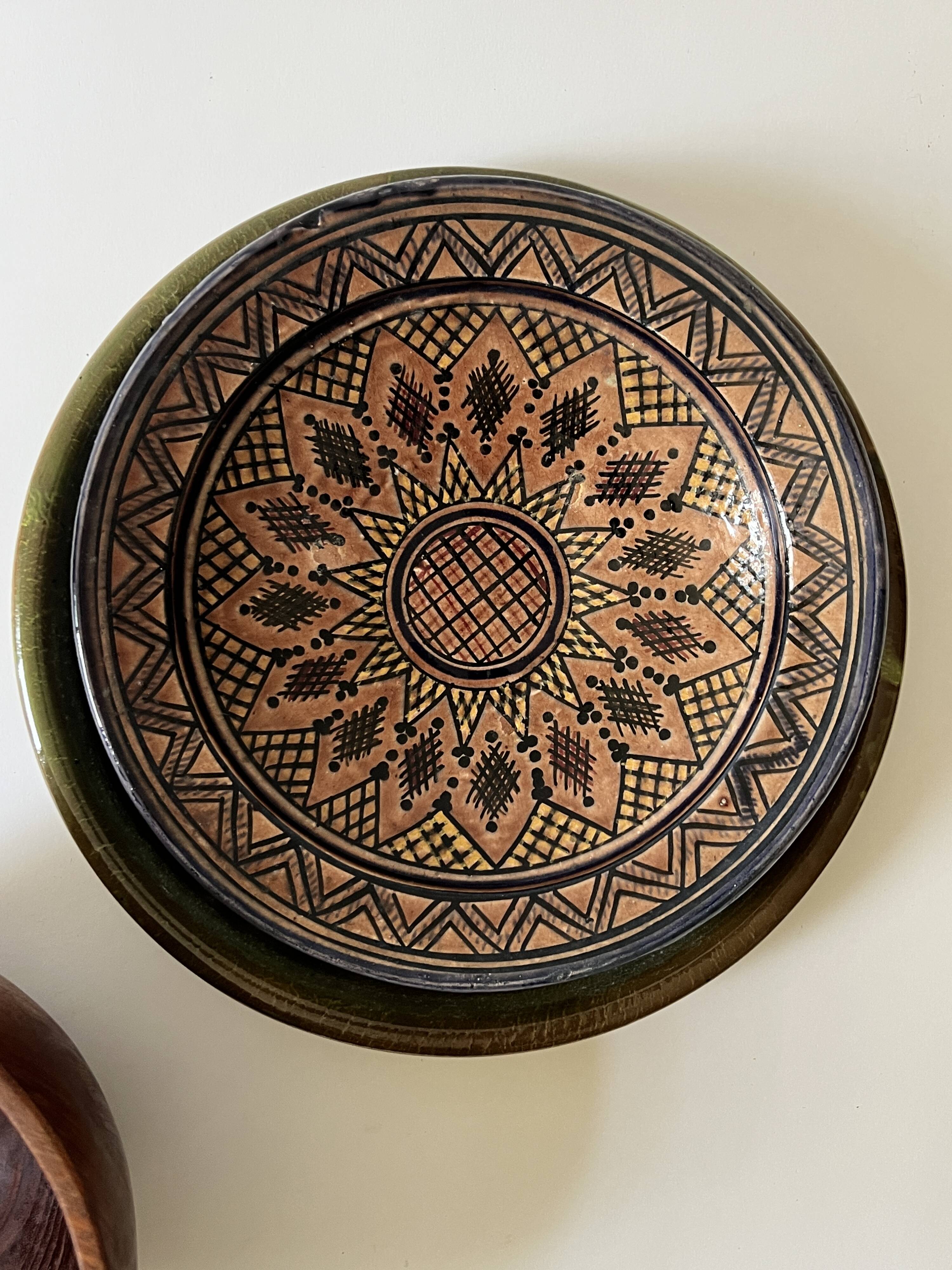 Vintage ceramic pottery salad bowl, signed, Berber work