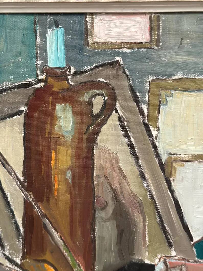 Original Swedish Oil on Canvas – “Still Life” by Harry Holmberg – Signed – Dated 1956 – Vintage & Framed – 47 × 34.5 cm (18.5" × 13.6")