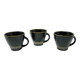 Set of three cups, mid-century modern, black ceramic, Poland, 1970s
