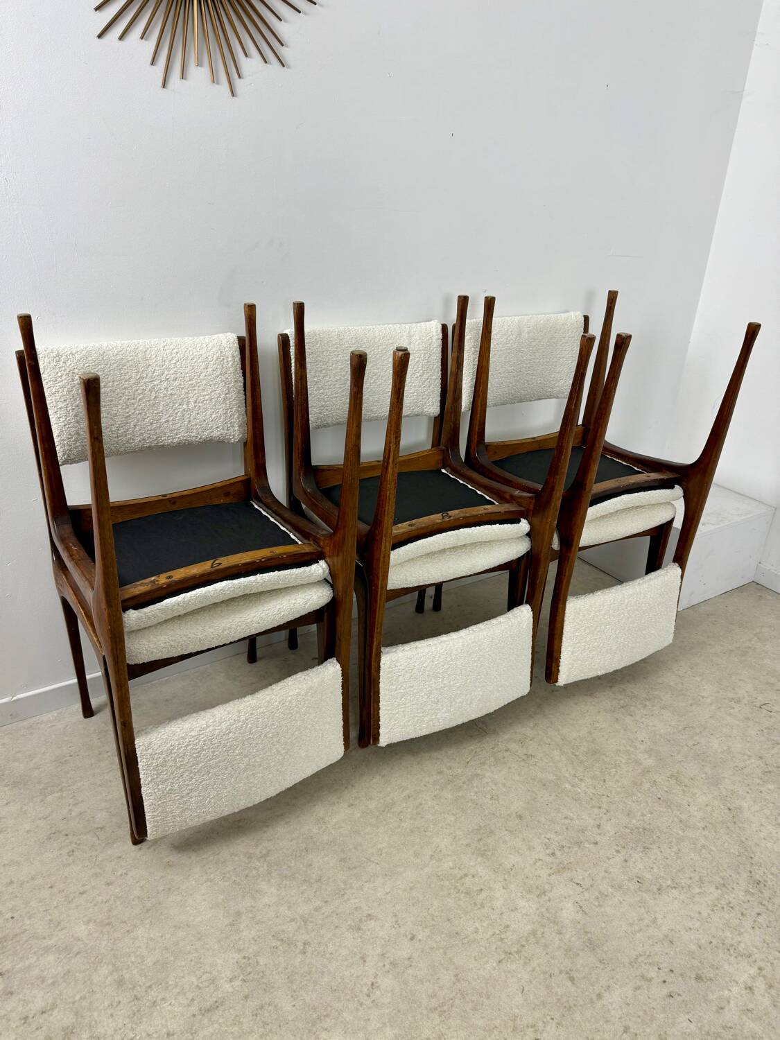 Set of 6 Italian design chairs Carlo de Carlo Cassina model 693 late 50s bouclette