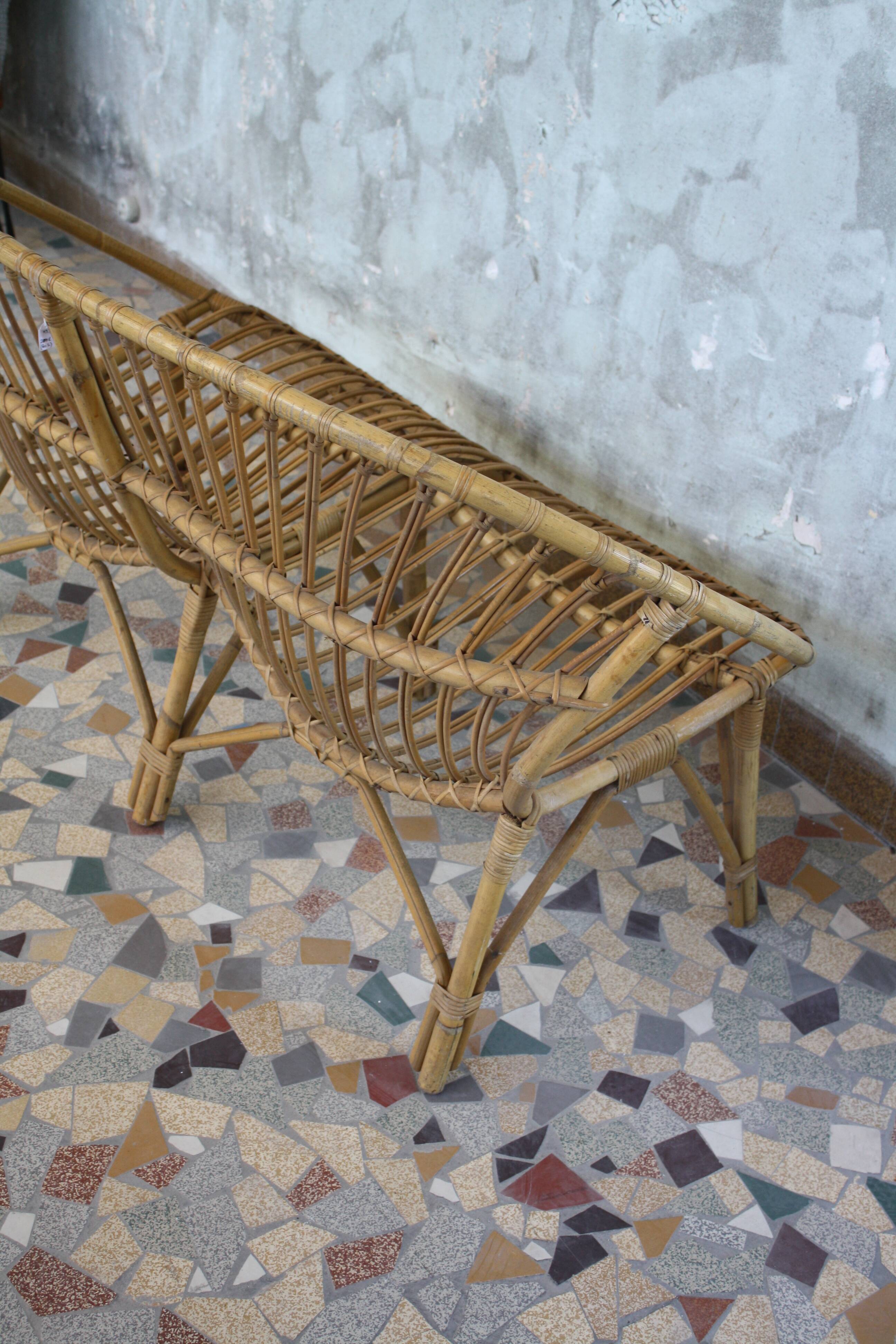 Vintage rattan bench 1960