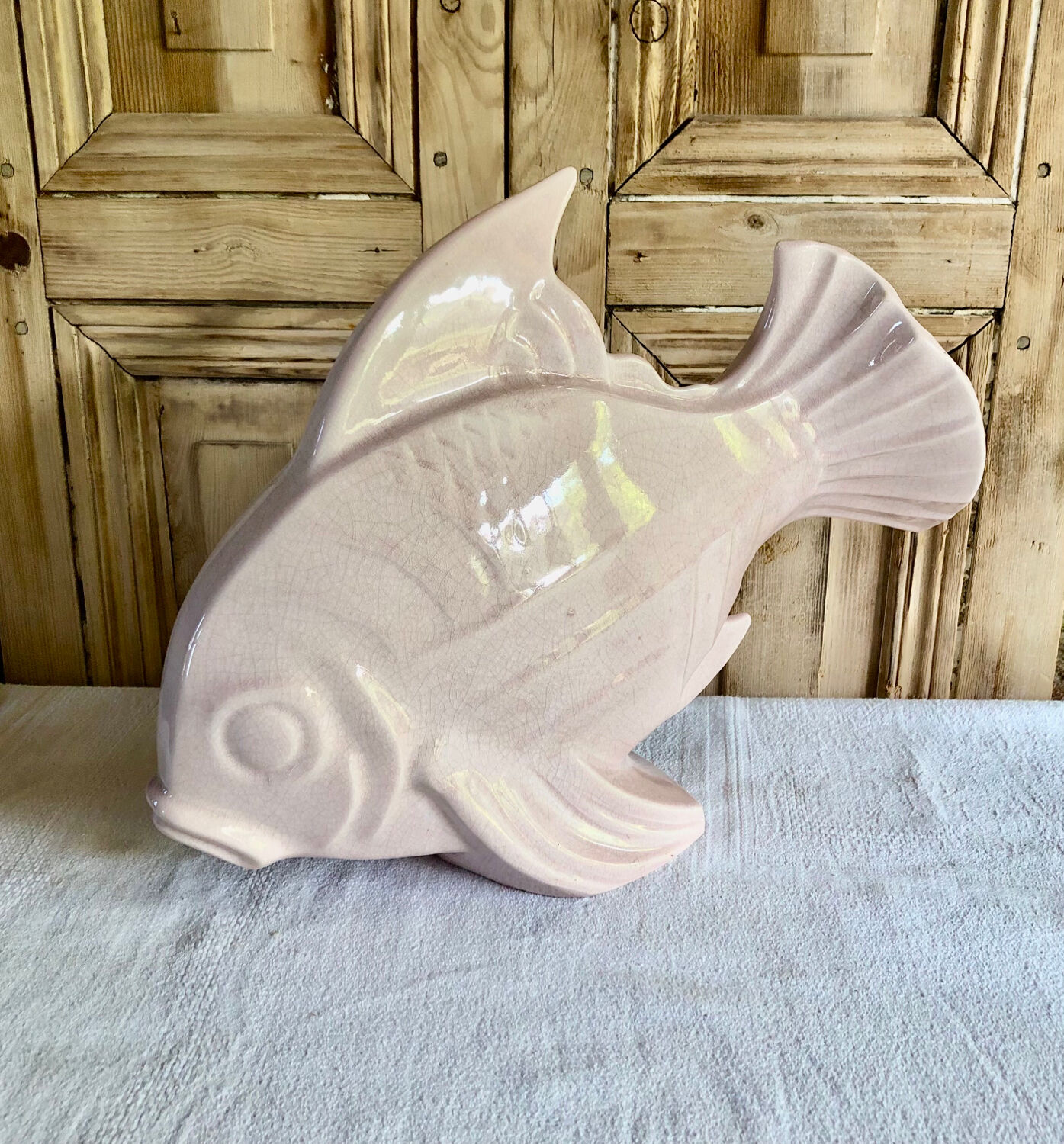 Sculpture poisson craquelé Art Déco céramique Le Jan