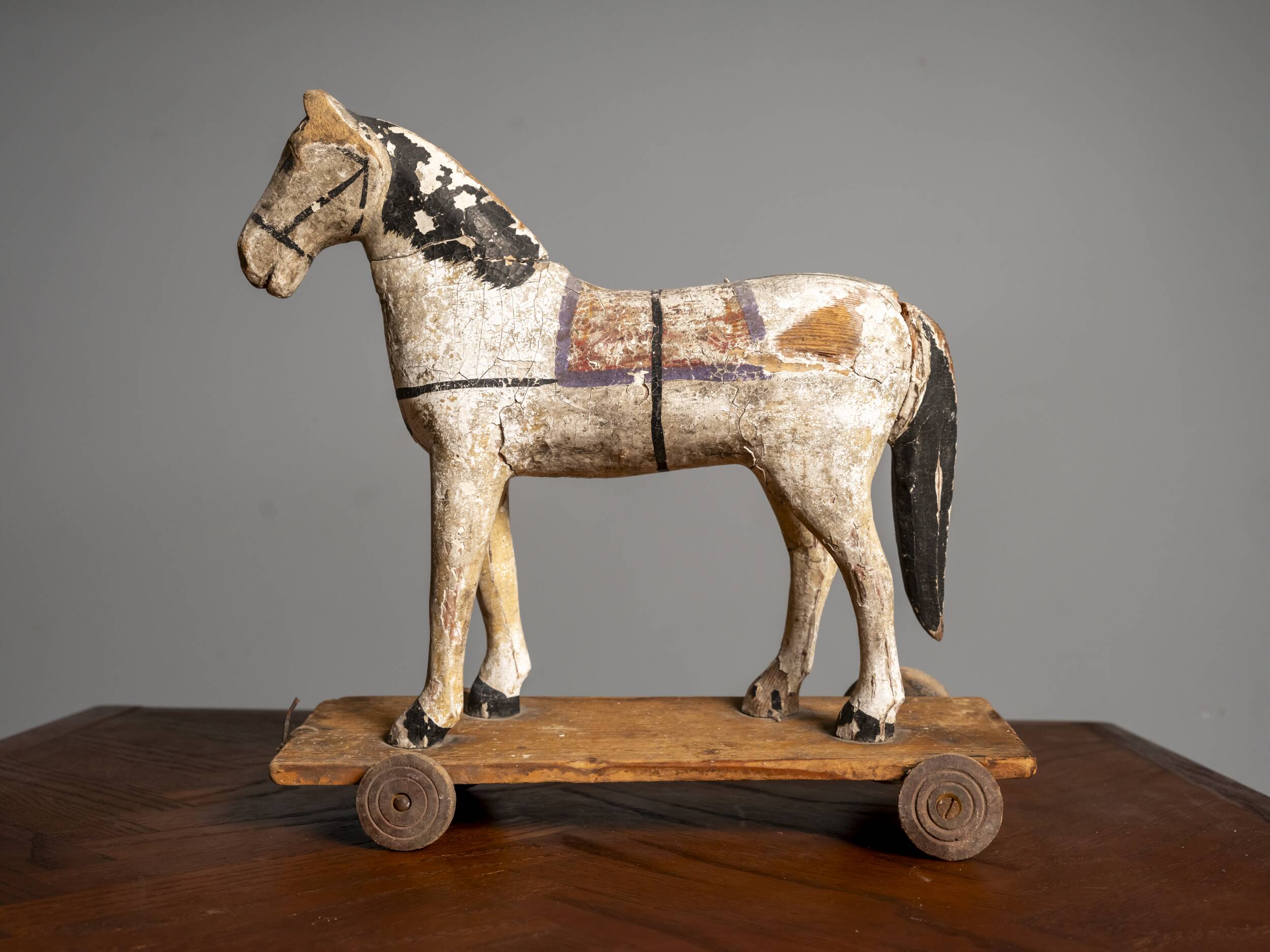 Antique Wooden Toy Horse on Wheels, Early 20th Century