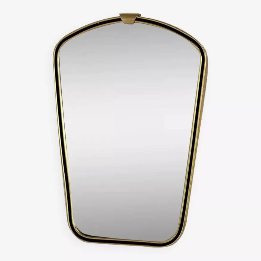 Rear view mirror and free form from the 60s brass frame highlighted with black