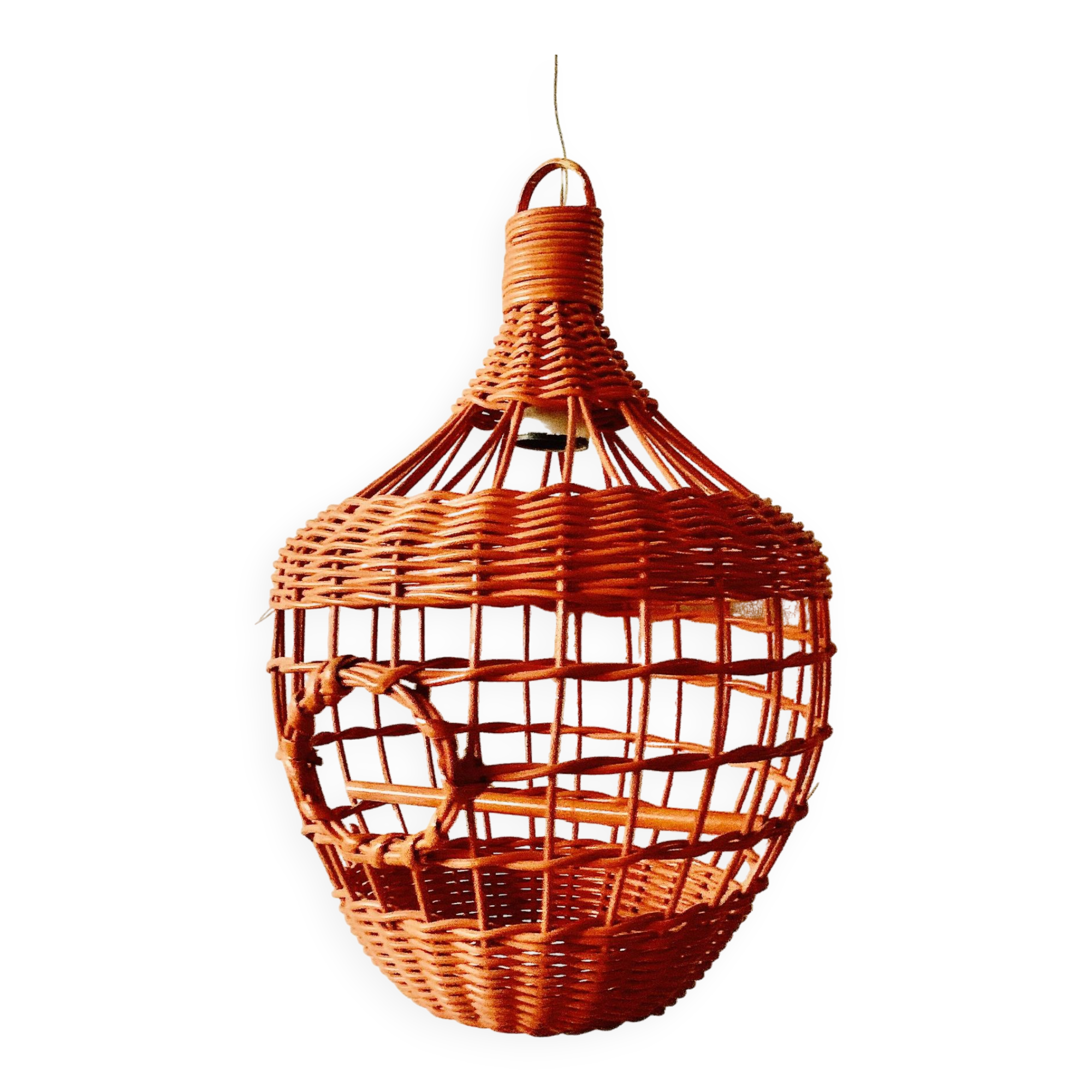 Vintage orange wicker pendant light - bird cage
