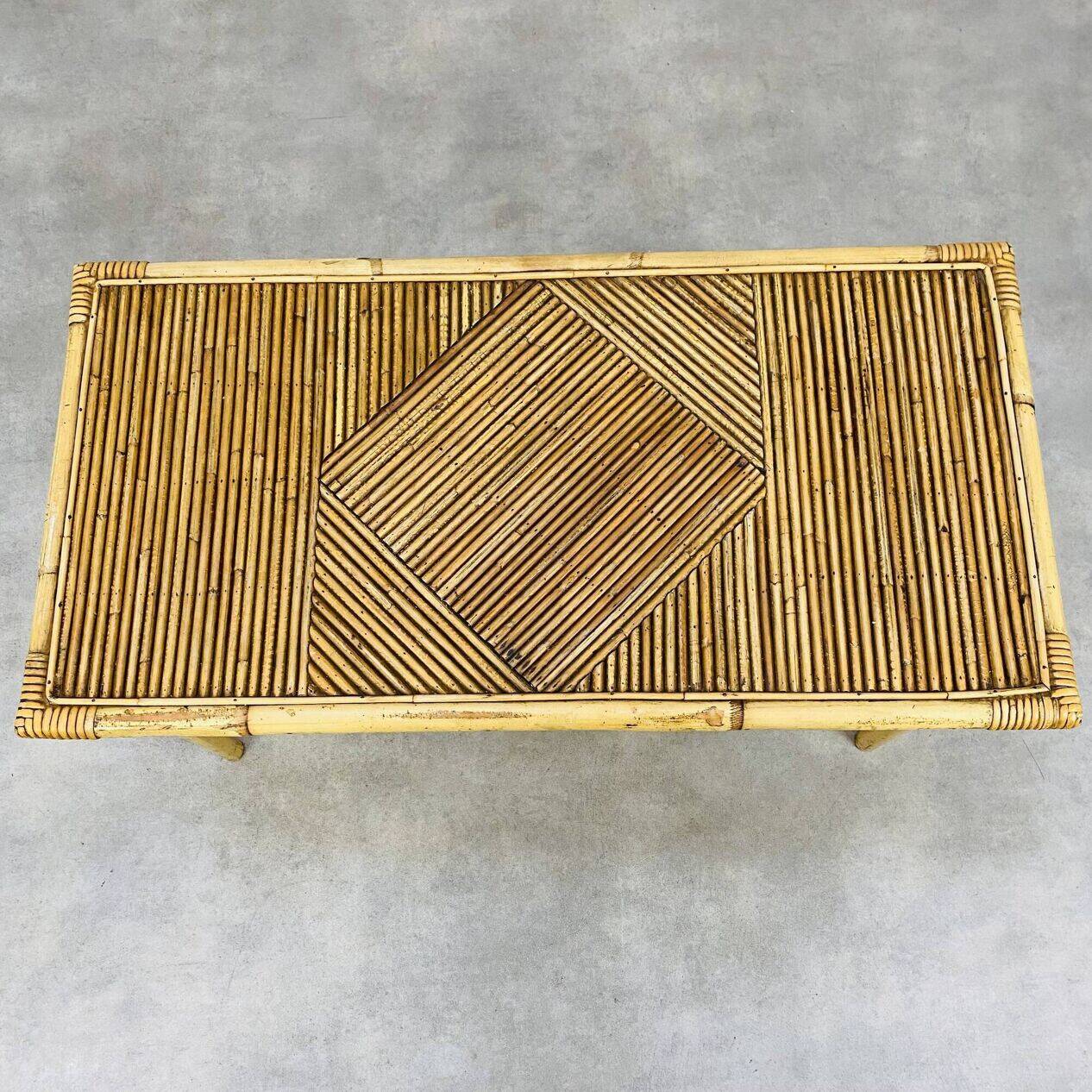 1960s rattan and bamboo coffee table, with its magazine rack.