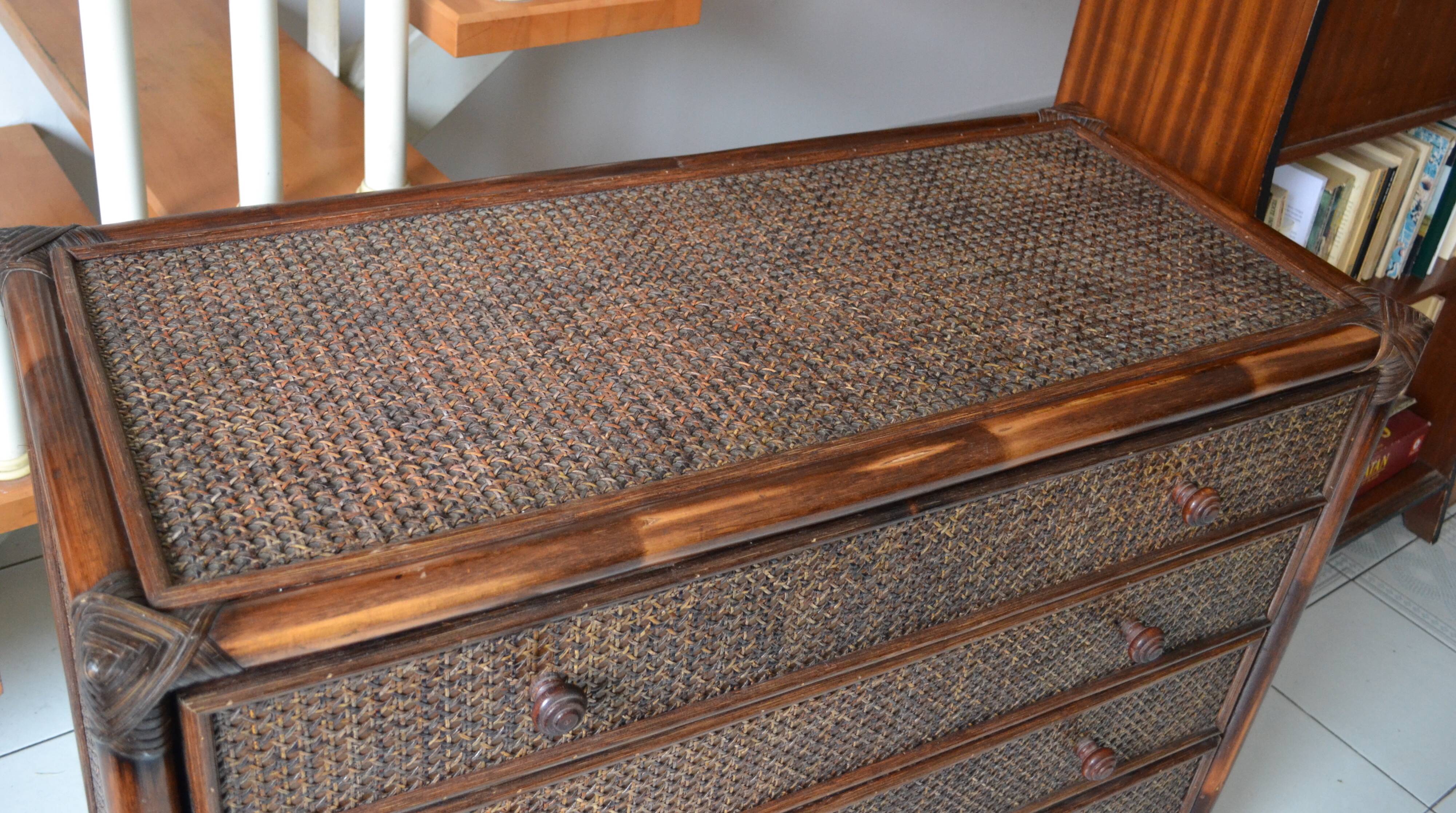 Vintage rattan bamboo chest of drawers