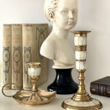 Bougeoirs en laiton et nacre