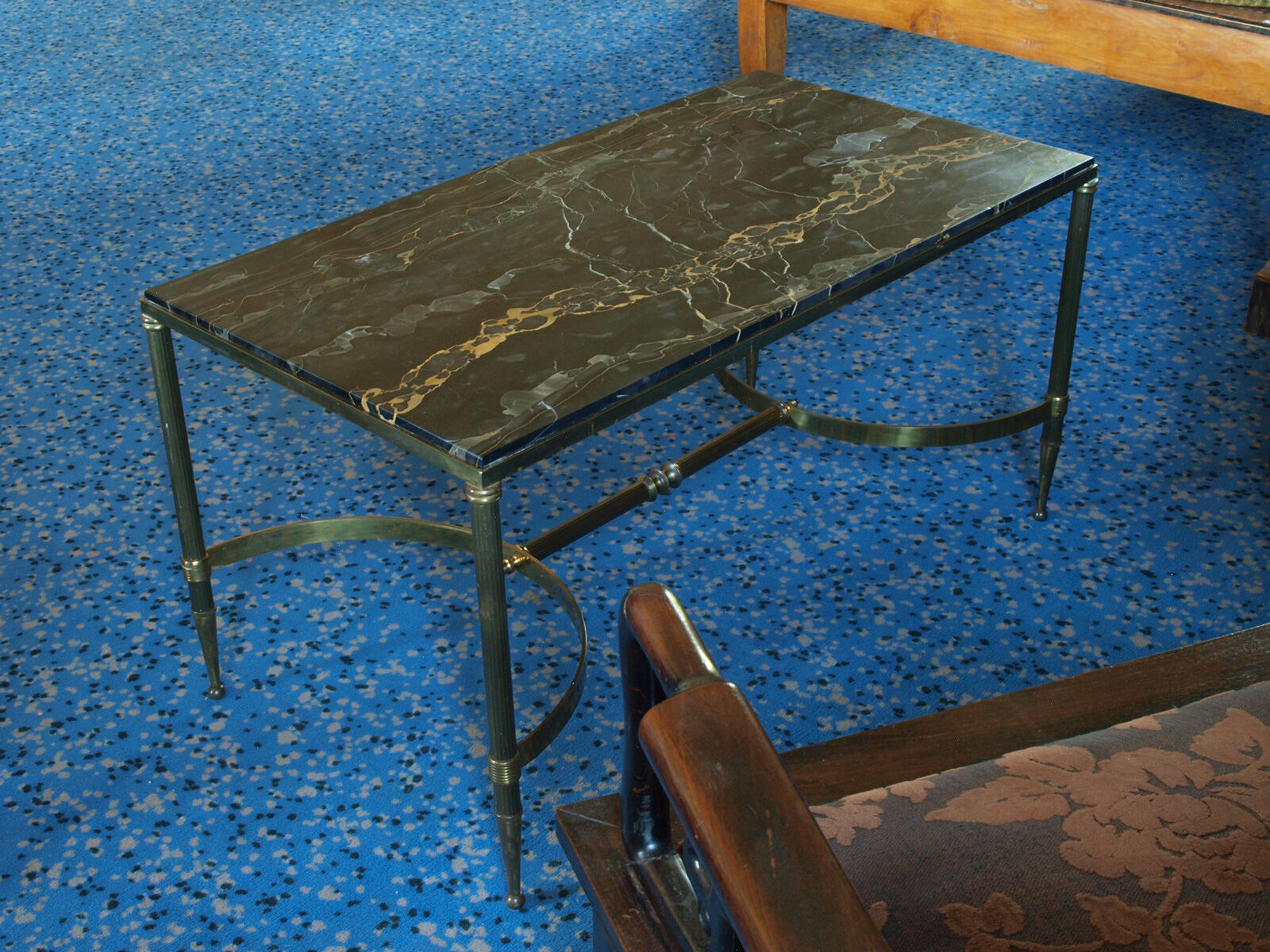 Table low neo classic bronze brass and Portoro marble