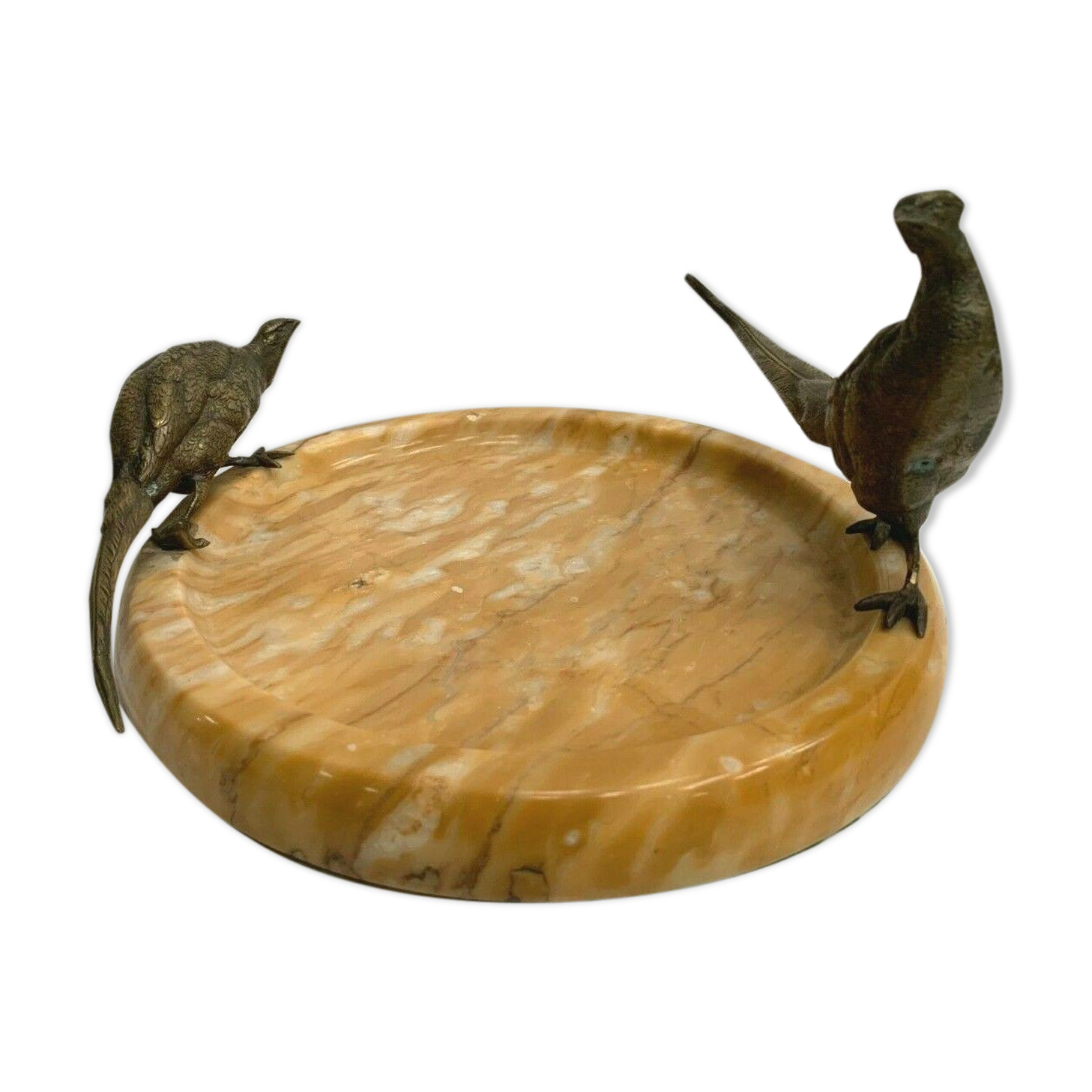 Empty marble pocket has 20th century bronze bird decoration