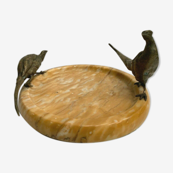 Vide poche en marbre a décor d'oiseaux en bronze XX siècle