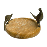 Empty marble pocket has 20th century bronze bird decoration