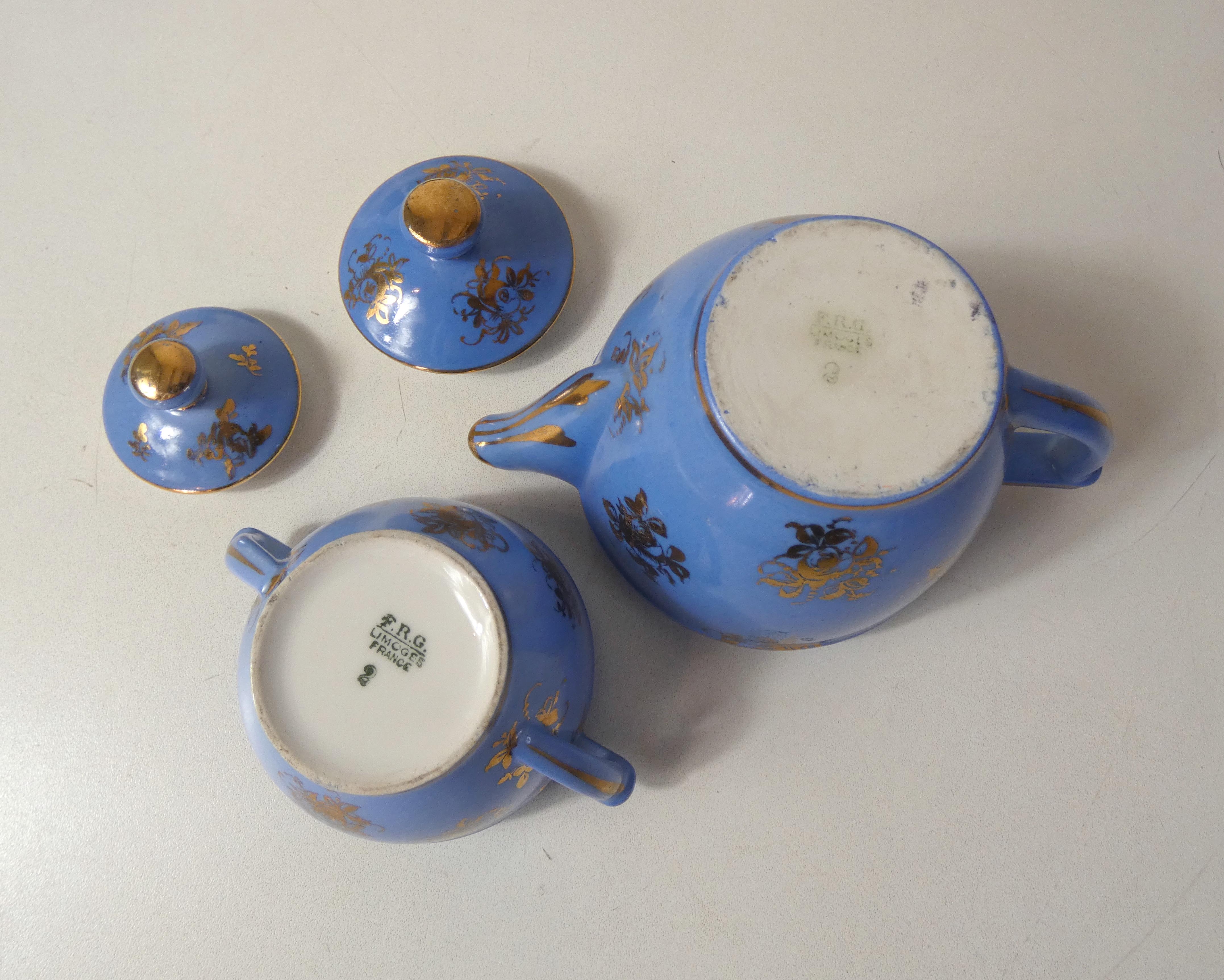 Head to head service porcelain limoges blue and gold